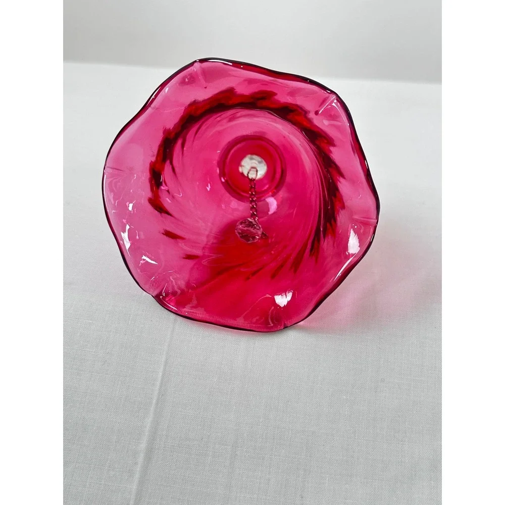 Vintage Cranberry Red‎ Glass Bell Swirl Optic Scalloped Rim 6.5